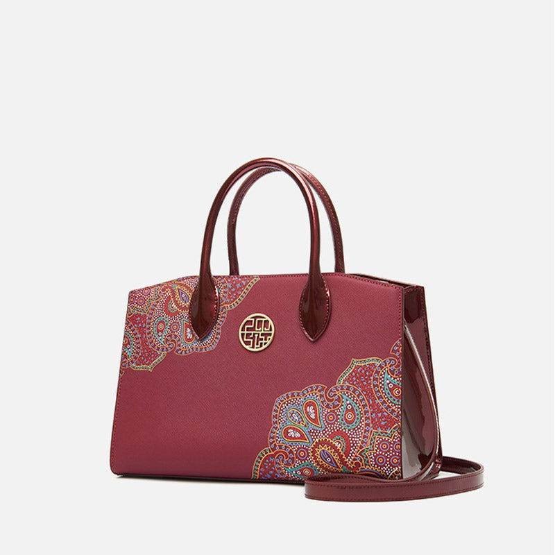 Chinese Style Leather Red Tote Bag Women's Wedding Handbag - 画像 (5)