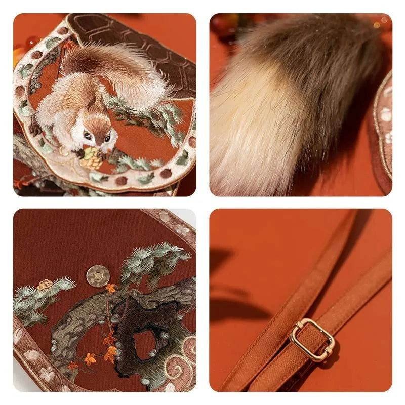 Embroidery Retro Crossbody Phone Wallet Squirrel and Hazel - Image 5