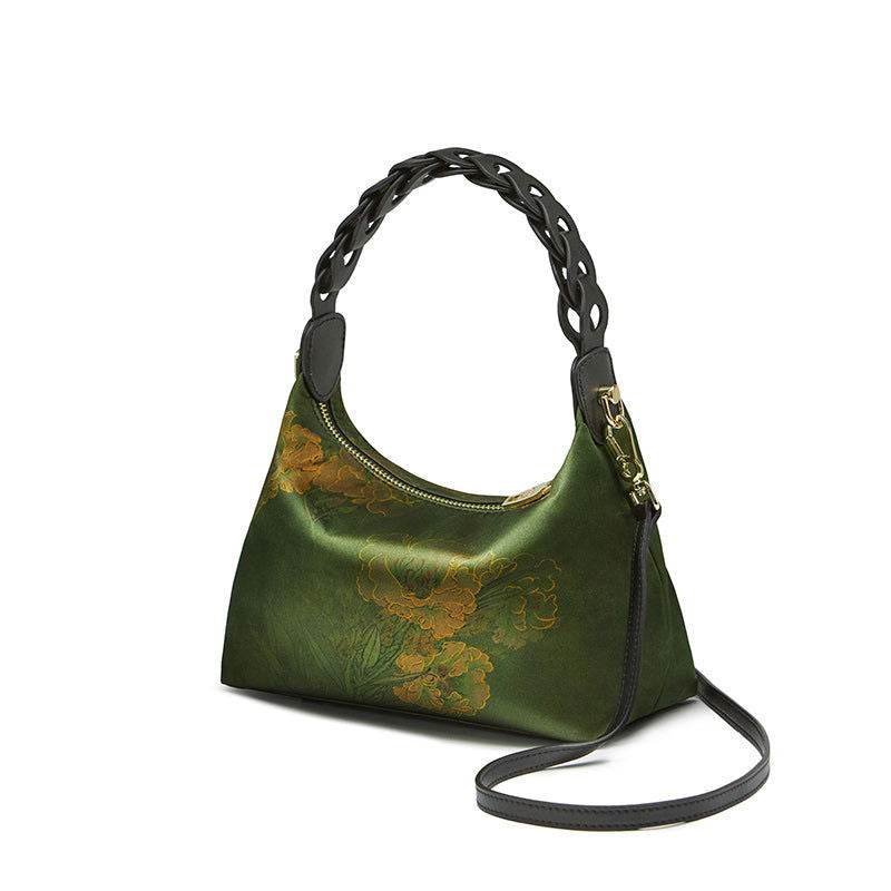 Xiangyunsha Silk Dark Green Mulberry Silk Shoulder Bag - Image 13