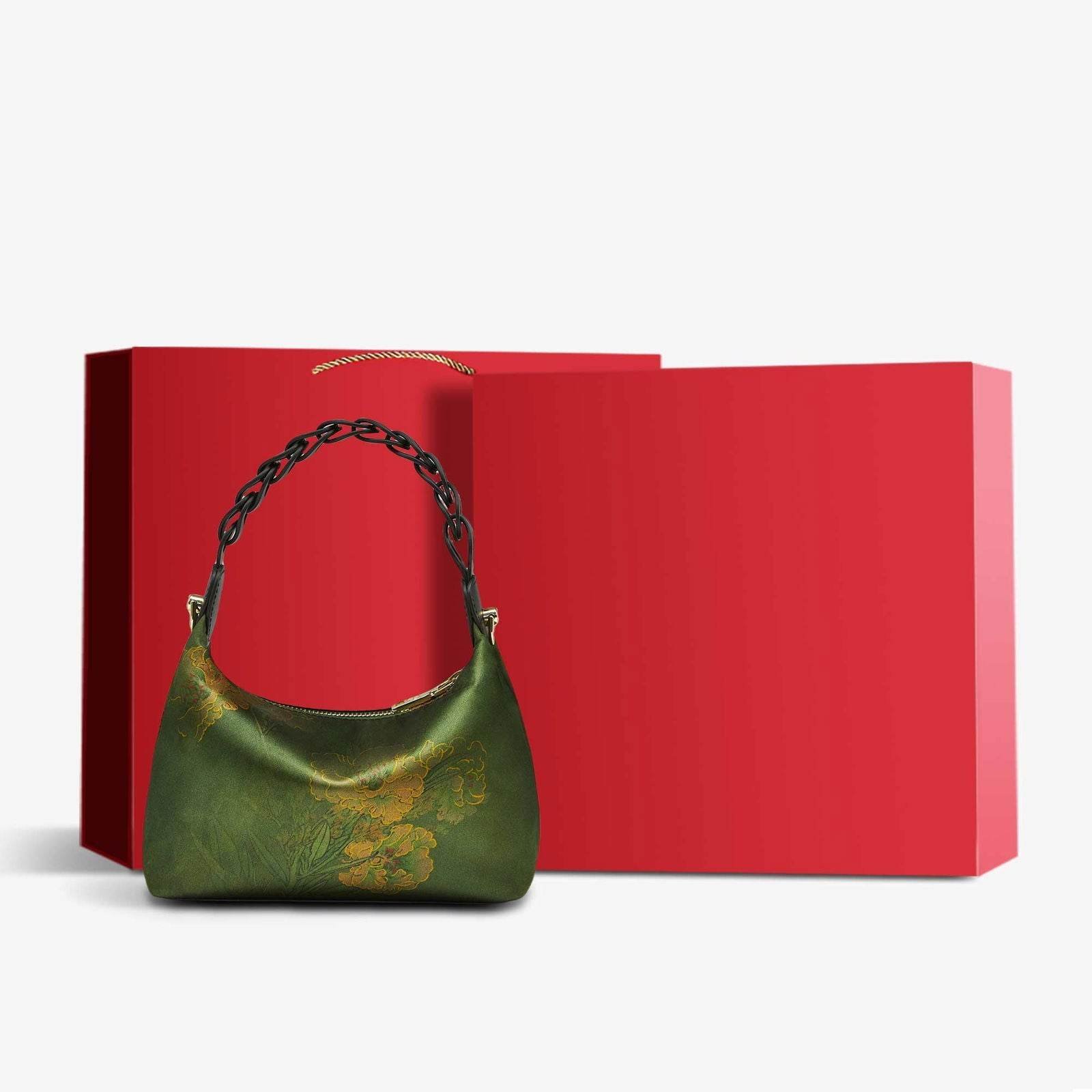 Xiangyunsha Silk Dark Green Mulberry Silk Shoulder Bag - Image 17