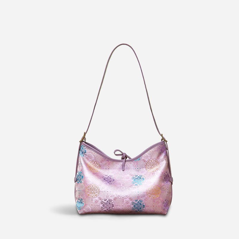 Handcraft Brocade Jacquard Purple"Tuanhua”Chinoiserie Royal Tote Bag - Image 9